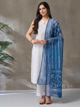 Fabindia - Indigo Cotton Silk Dabu Printed Dupatta