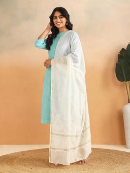 Fabindia - Natural Cotton Silk Blend Hand Embroidered Dupatta