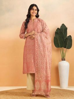 Fabindia - Pink Cotton Silk Hand Block Print Kurta and Pant with Dupatta