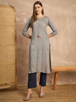 CHETI - Women Printed Straight Kurta Emblished with Hand Work On Yoke