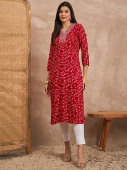 CHETI - Women Viscose Rayon Printed Hand Work Emblished Kurta
