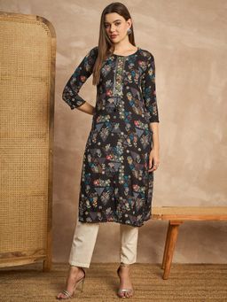 CHETI - Women Viscose Rayon Printed Hand Work Emblished Kurta