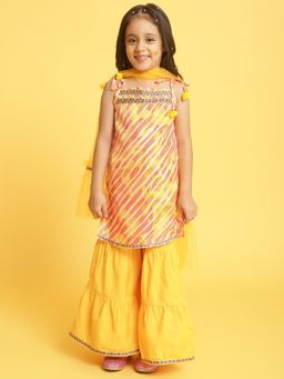 Nautinati - Girls Yellow Coloured Striped Kurta & Sharara with Dupatta (Set of 3)