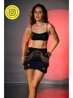 Lea Clothing - Cola Black Embroidered Mini Skirt