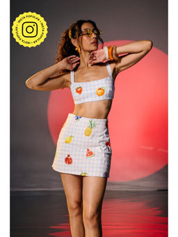 Lea Clothing - Fruit Picnic Blue Gingham Mini Skirt