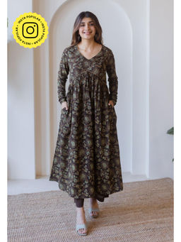 The Indian Ethnic Co. - Roshi Black Ajrakh Cotton A Line Kurta