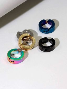 OOMPH - Combo of 5 Single Piece Hoop Earring - Black, Silver, Gold, Blue, Multicolor