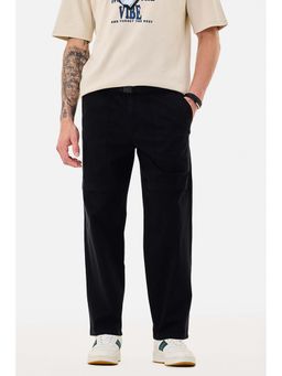 Snitch - Black Solid Relaxed Casual Cargo Pants for Men