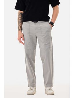 Snitch - Grey Solid Relaxed Casual Cargo Pants for Men