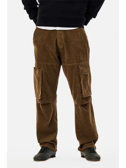 Snitch - Brown Corduroy Relaxed Casual Cargo Pants for Men