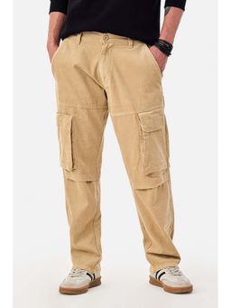 Snitch - Beige Corduroy Relaxed Casual Cargo Pants for Men