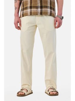 Snitch - Cream Solid Relaxed Casual Trouser for Men