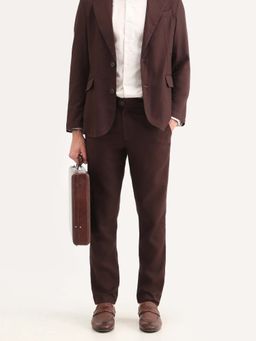 Rare Rabbit - Brown Drawstring Regular Fit Formal Trouser