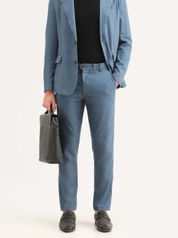 Rare Rabbit - Blue Drawstring Regular Fit Formal Trouser