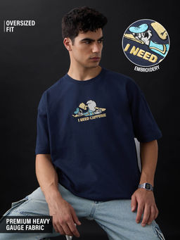 The Souled Store - Men Navy Blue Embroidered T-Shirt