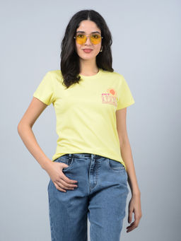 CRIMSOUNE CLUB - Women Yellow Typographic Print T-Shirt