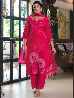 Sindh Fashion - Yellow Floral Embroidered Kurta with Pant and Dupatta