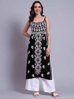 The Chikan Label - Womens Modal Authentic Chikankari Sleeveless Kurta - Black