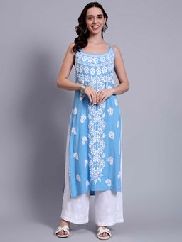 The Chikan Label - Womens Modal Authentic Chikankari Sleeveless Kurta - Powder Blue