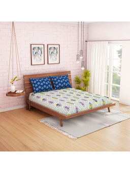 CORE Designed by SPACES - Blue Geometric 144 Tc 1 Queen Bedsheet With 2 Pillow Cover