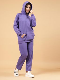 RIGO - Women Purple Oversized Solid Fleece Co-Ord (Set of 2)