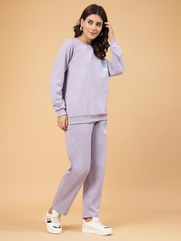 RIGO - Women Light Purple Oversized Printed Terry Co-Ord (Set of 2)