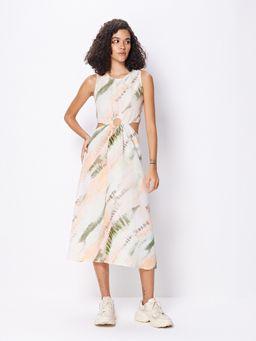 Cover Story - Beige Cut Out Tie & Dye Midi Dress
