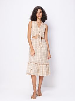 Cover Story - Brown Check Cut Out Midi Dress