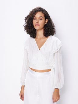 Cover Story - White Wrap Crop Top