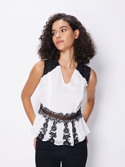 Cover Story - White Peplum Lace Detailing Top