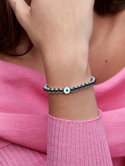 MINUTIAE - Grey Beads Crystals Link Bracelet