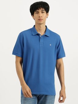 United Colors of Benetton - Blue Relaxed Fit Collared Solid Polo T-Shirt