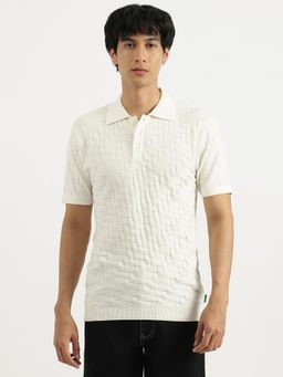 United Colors of Benetton - White Regular Fit Collared Geometric Knitted Polo T-Shirt