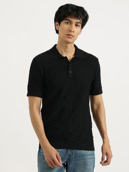 United Colors of Benetton - Black Regular Fit Collared Geometric Knitted Polo T-Shirt