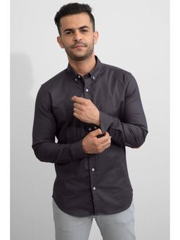 Snitch - Charcoal Plain Full Sleeves Slim Casual Shirt for Men