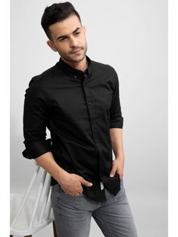 Snitch - Black Plain Full Sleeves Slim Casual Shirt for Men