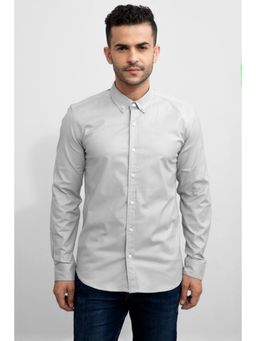 Snitch - Light Grey Plain Full Sleeves Slim Casual Shirt for Men