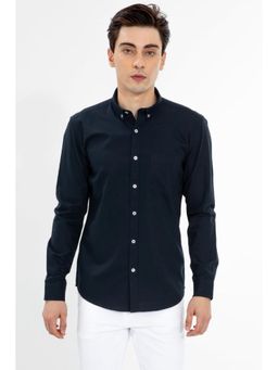 Snitch - Navy Blue Plain Full Sleeves Slim Casual Shirt for Men