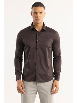 Snitch - Dark Brown Plain Full Sleeves Slim Casual Shirt for Men