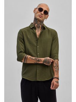 Snitch - Olive Plain Full Sleeves Slim Casual Shirt for Men