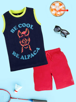 KiddoPanti - Boys Cotton Be Cool Printed Sleeveless T-Shirt with Shorts (Set of 2)