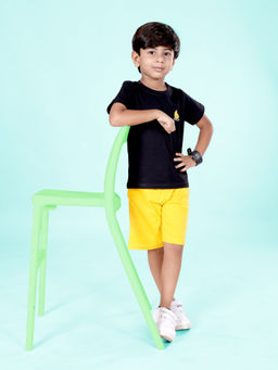 KiddoPanti - Boys Cotton Half Sleeve Sticker Print Basic Tee with Shorts (Set of 2)