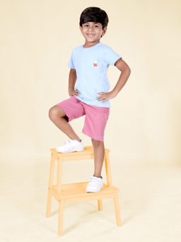 KiddoPanti - Boys Cotton Half Sleeve Sticker Print Basic Tee with Shorts (Set of 2)