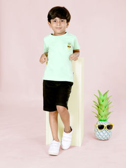 KiddoPanti - Boys Cotton Half Sleeve Sticker Print Basic Tee with Shorts (Set of 2)