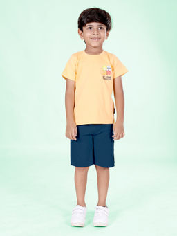 KiddoPanti - Boys Cotton Half Sleeve Sticker Print Basic Tee with Shorts (Set of 2)