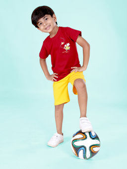 KiddoPanti - Boys Cotton Half Sleeve Sticker Print Basic Tee with Shorts (Set of 2)