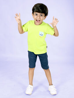 KiddoPanti - Boys Cotton Half Sleeve Sticker Print Basic Tee with Shorts (Set of 2)