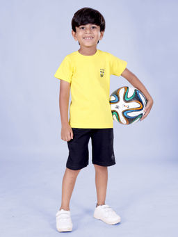 KiddoPanti - Boys Cotton Half Sleeve Sticker Print Basic Tee with Shorts (Set of 2)