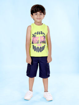 KiddoPanti - Boys Sleeveless Cotton Twill Printed Tee with Cargo Shorts (Set of 2)