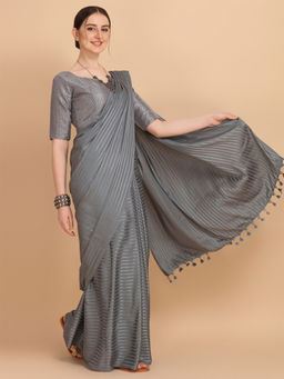 Amrutam Fab - Womens Satin Silk Grey Saree With Sequences Unstitched Blouse Piece